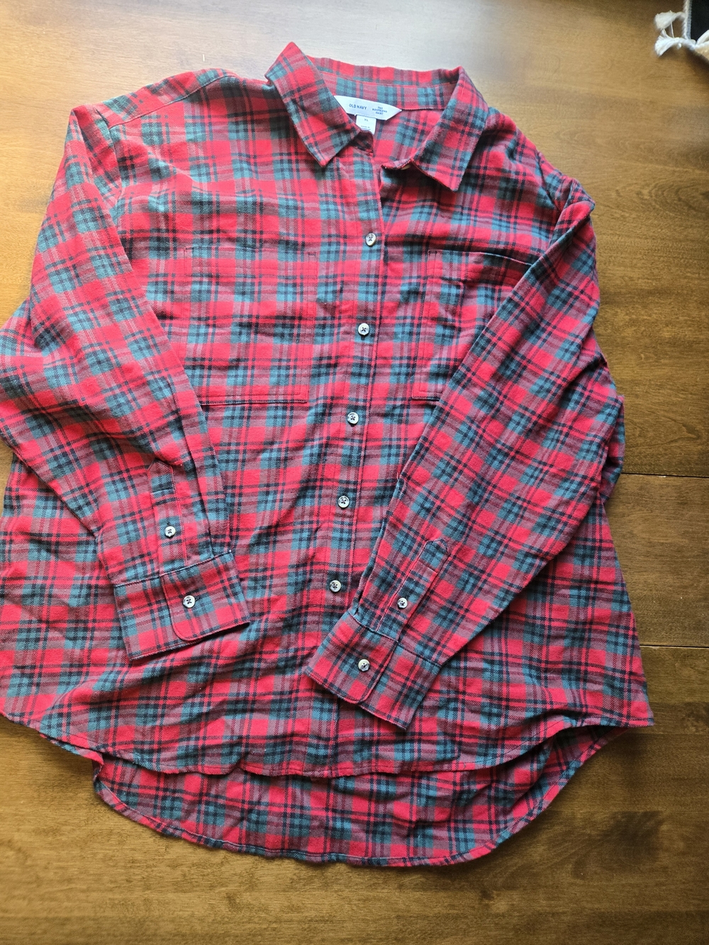 Old Navy Red and Green Plaid Button-Down Shirt